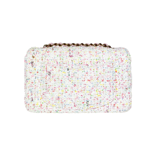 Chanel White Pastel Pink Tweed Mini Rectangle