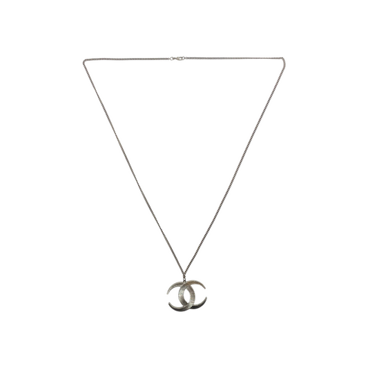 Chanel Silver Moon Crescent CC Crystal Necklace