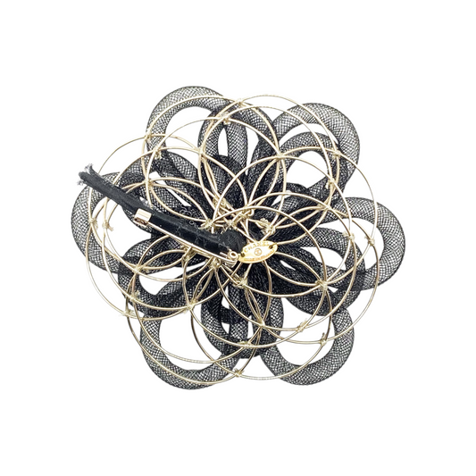 Chanel Black Tulle Gold Wire Flower Brooch