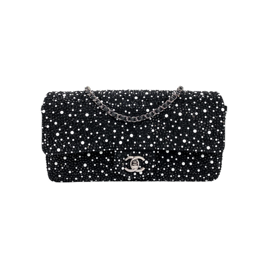 Chanel Black White Beaded East West Shoulder Bag