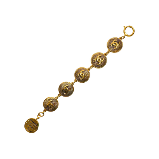 Chanel Vintage Gold Rue Cambon CC Medallion Bracelet