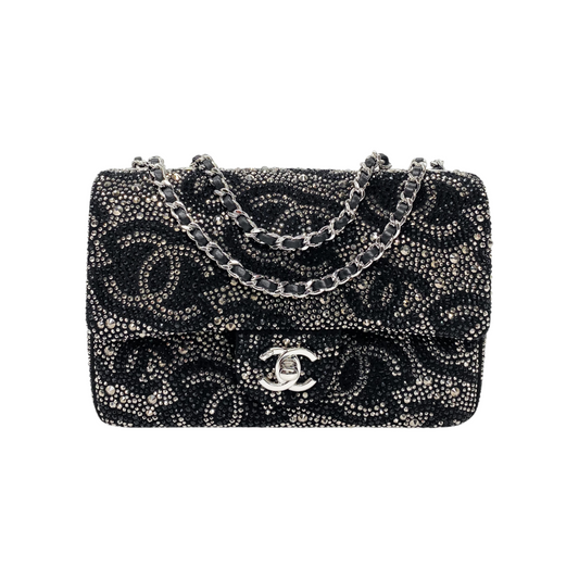 Chanel Black Logo Strass Small Flap Bag