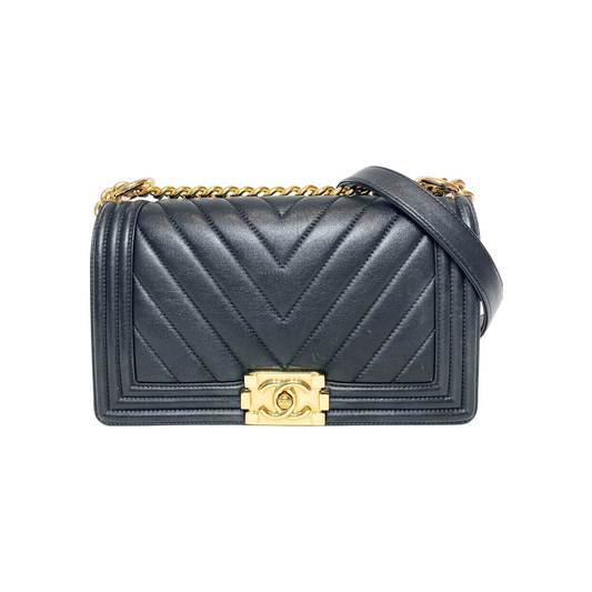 Chanel Black Chevron Old Medium Boy Bag