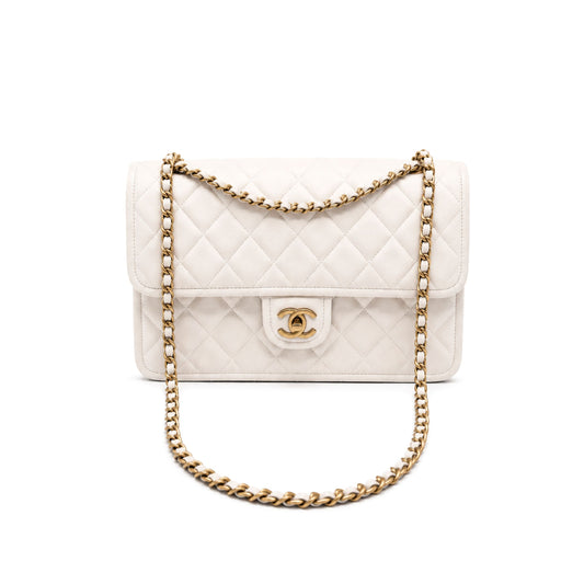 Chanel Classic Flap Bag – White Lambskin with Gold Hardware
