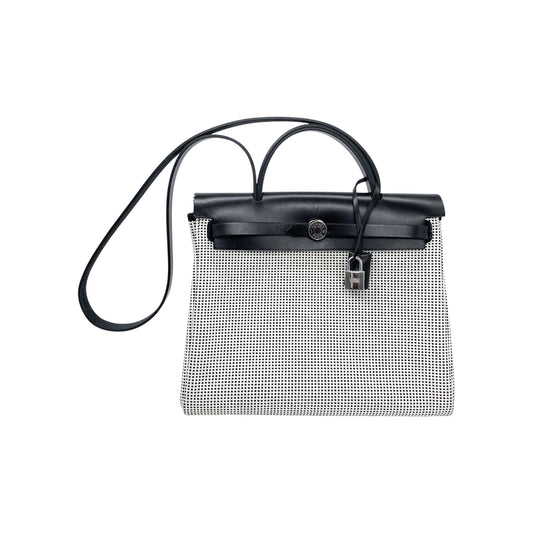 Hermes Black White Toile Quadrille Viking Herbag Zip PM 31