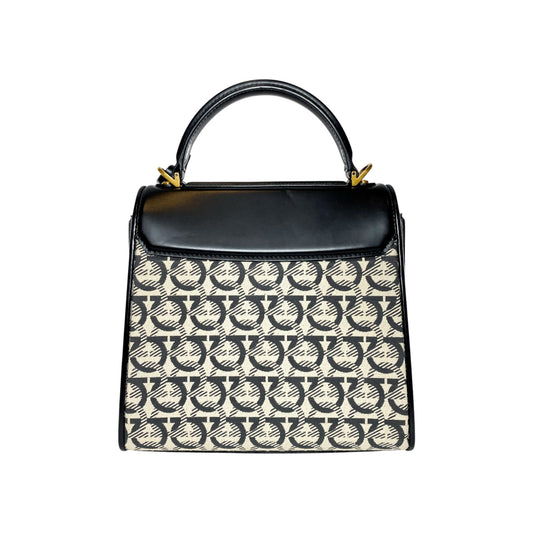 Salvatore Ferragamo Black Beige Canvas Gancini Small Boxyz