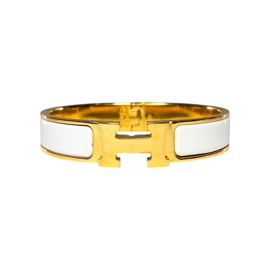 Hermes White Narrow Clic Clac H Bracelet