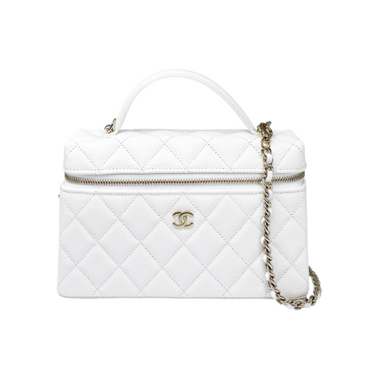 Chanel White Top Handle Slim Vanity With Chain