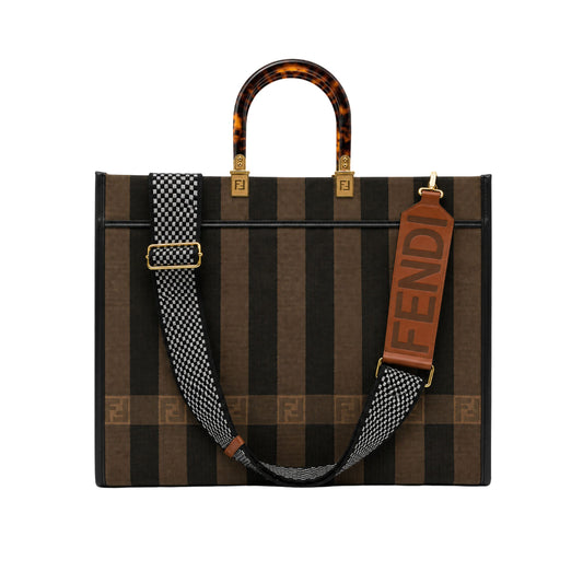 Fendi Tobacco Pequin Sunshine Striped Tote