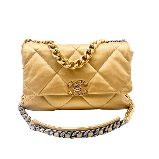 Chanel 19 Large Gold Lambskin Flap Bag