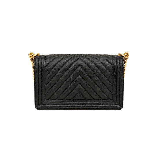 Chanel Black Chevron Glazed Caviar Boy Bag