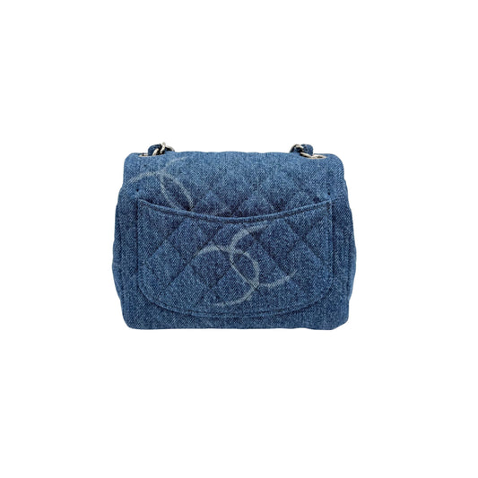Chanel Denim Mini Square Flap Bag with Silver Hardware