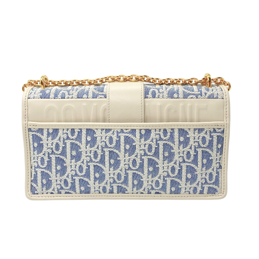 Dior 30 Montaigne East -West Grey Canvas Oblique Bag with Chain