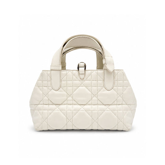 Dior White Macrocannage Toujours Small Handbag with Pouch