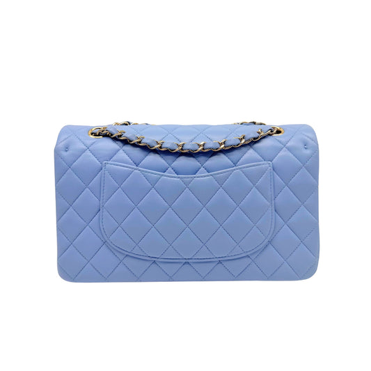 Chanel Blue Medium Double Flap Lambskin in Light Gold-tone Hardware
