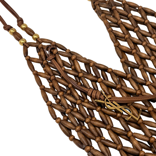 St Laurent Le 5 a 7 Hobo beaded bag in wood