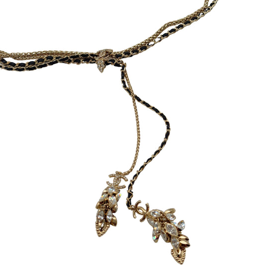 Chanel Light Gold Plated with Black Leather Chain Belt