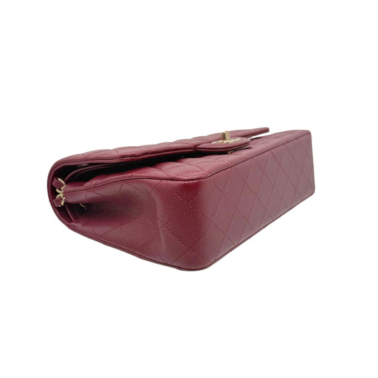 Chanel Medium Burgundy Double Flap in Caviar Leather with Light Gold-tone Hardware