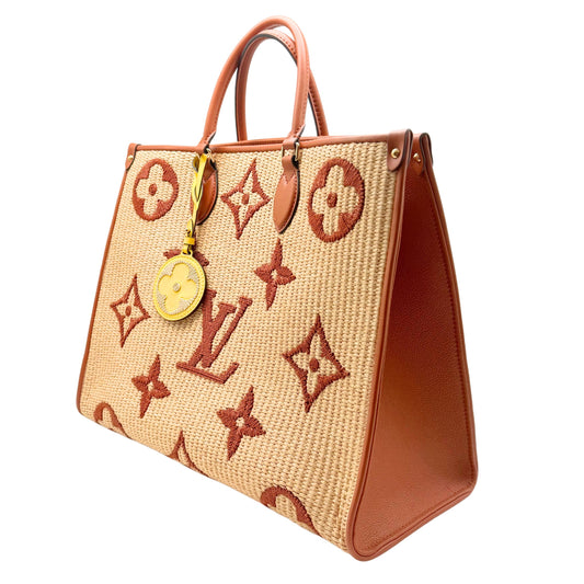 Louis Vuitton On the Go Raffia Beige Brown Tote