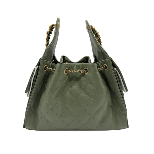 Chanel 25 Small Green Caviar Shoulder Bag