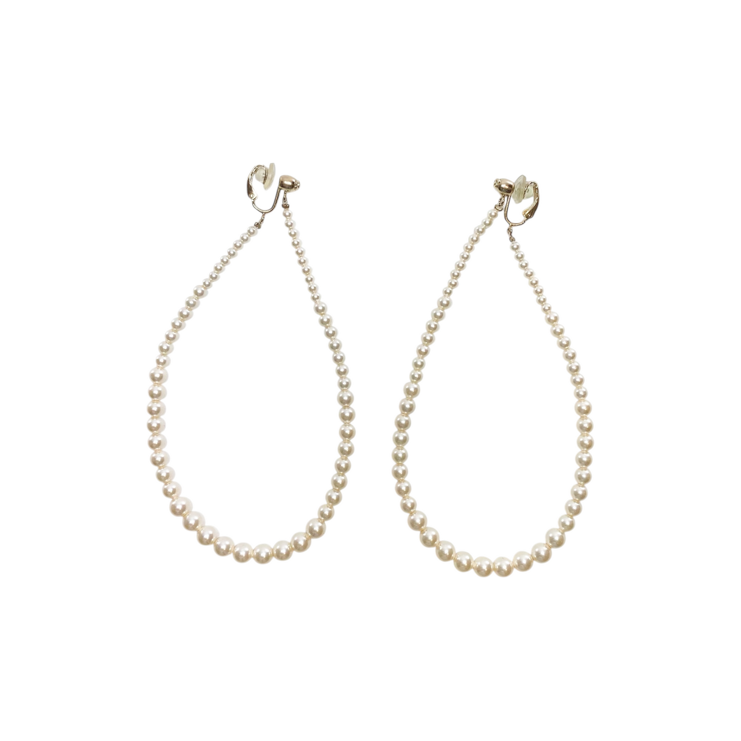 Chanel Pearl Long Hoop Clip-On Earrings