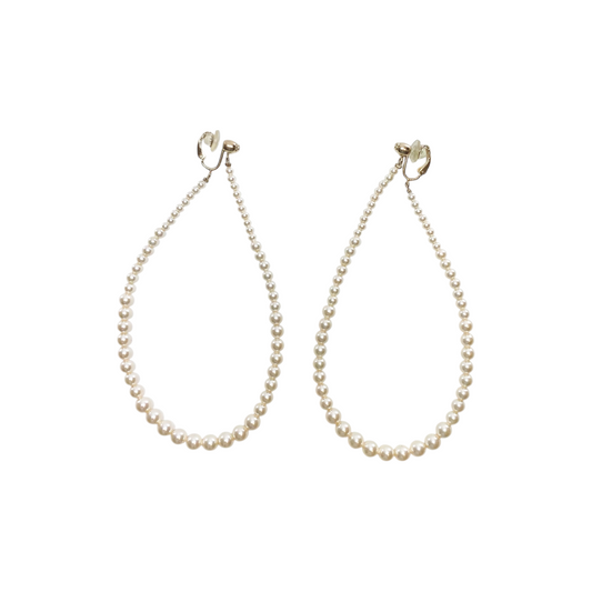 Chanel Pearl Long Hoop Clip-On Earrings