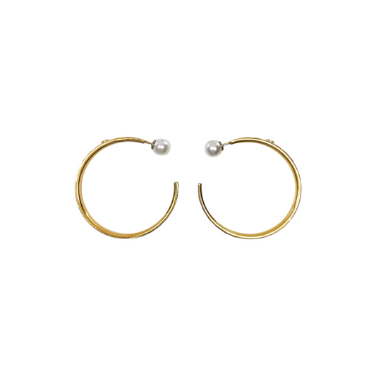 Chanel Gold Crystal Quilted Pearl Stud Hoop Earrings