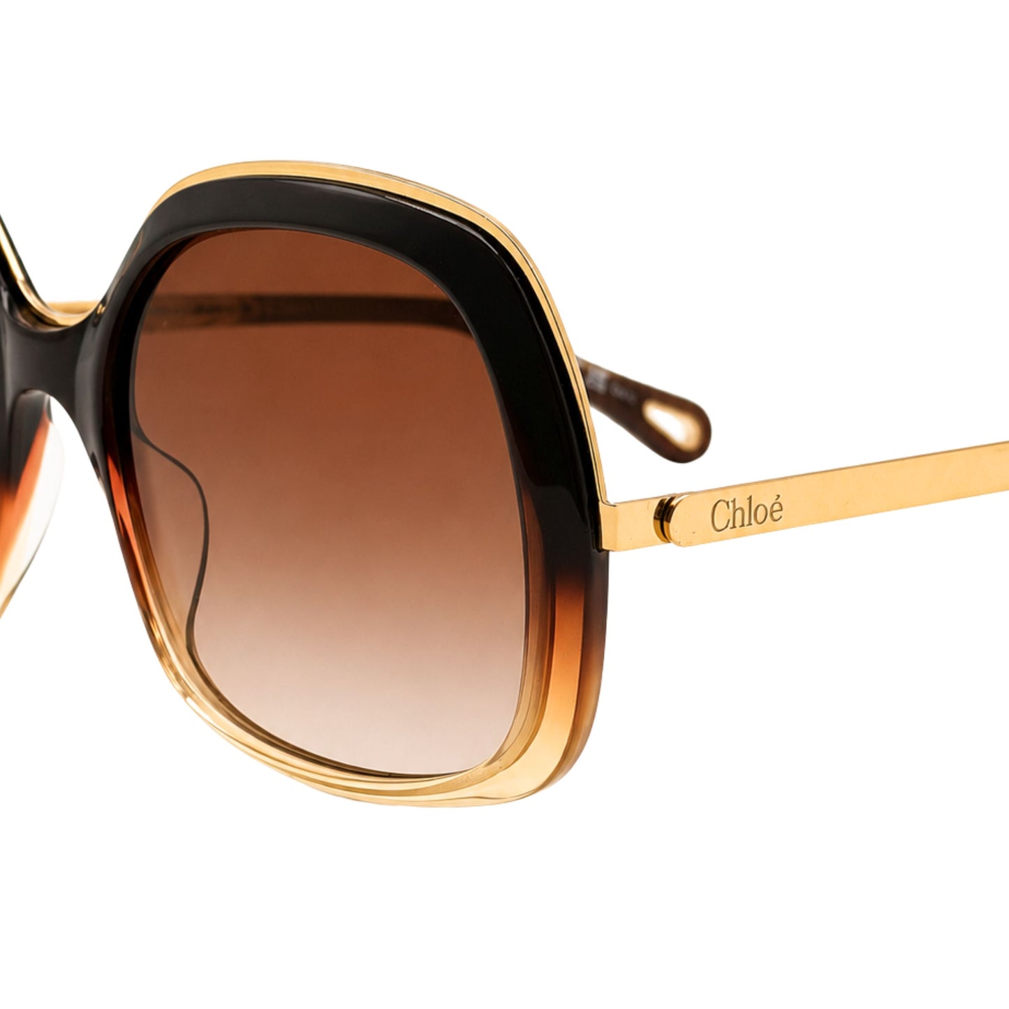 Chloe Brown Gold Trim Oversized Sunglasses