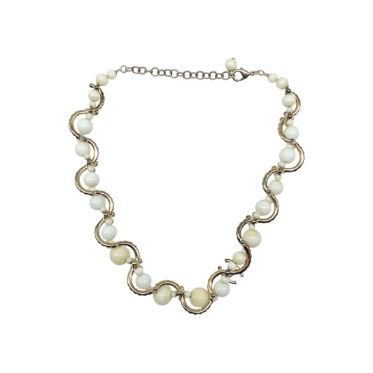 Chanel White Ivory Gold Crystal Interwoven Necklace