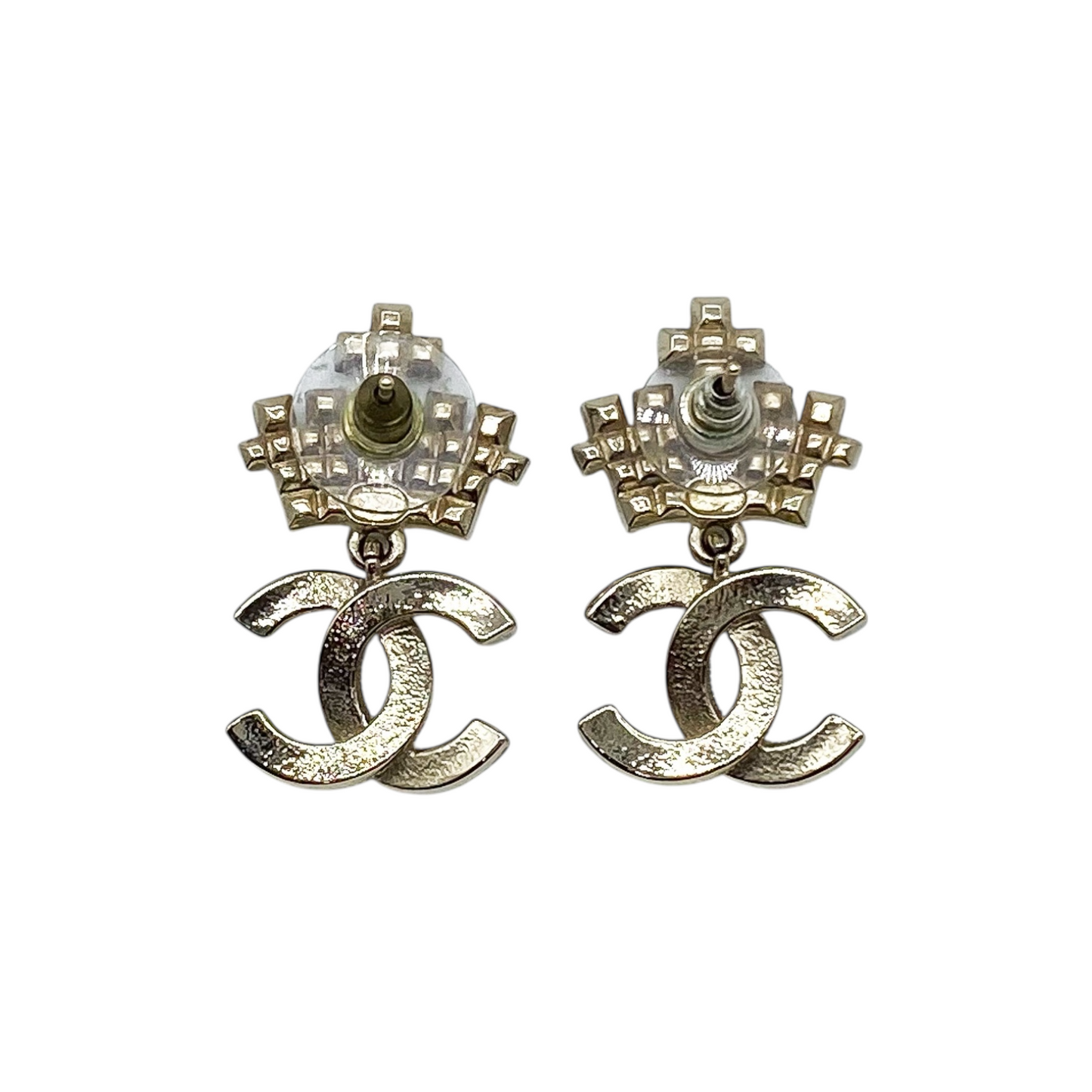 Chanel Pearl Black Crystal CC Drop Earrings