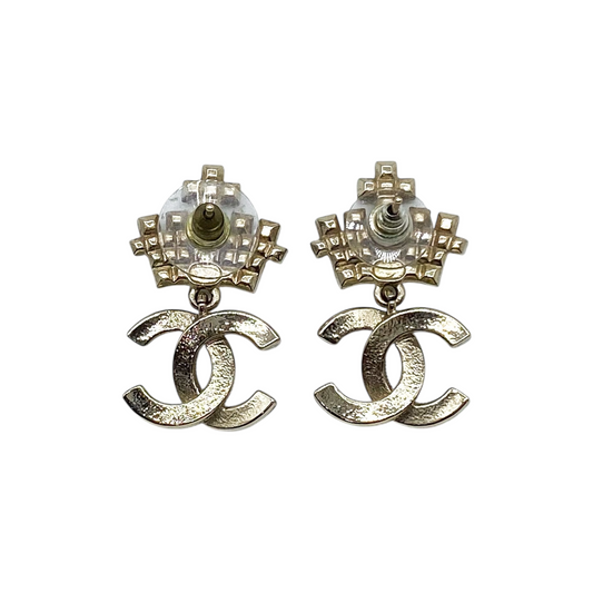 Chanel Pearl Black Crystal CC Drop Earrings