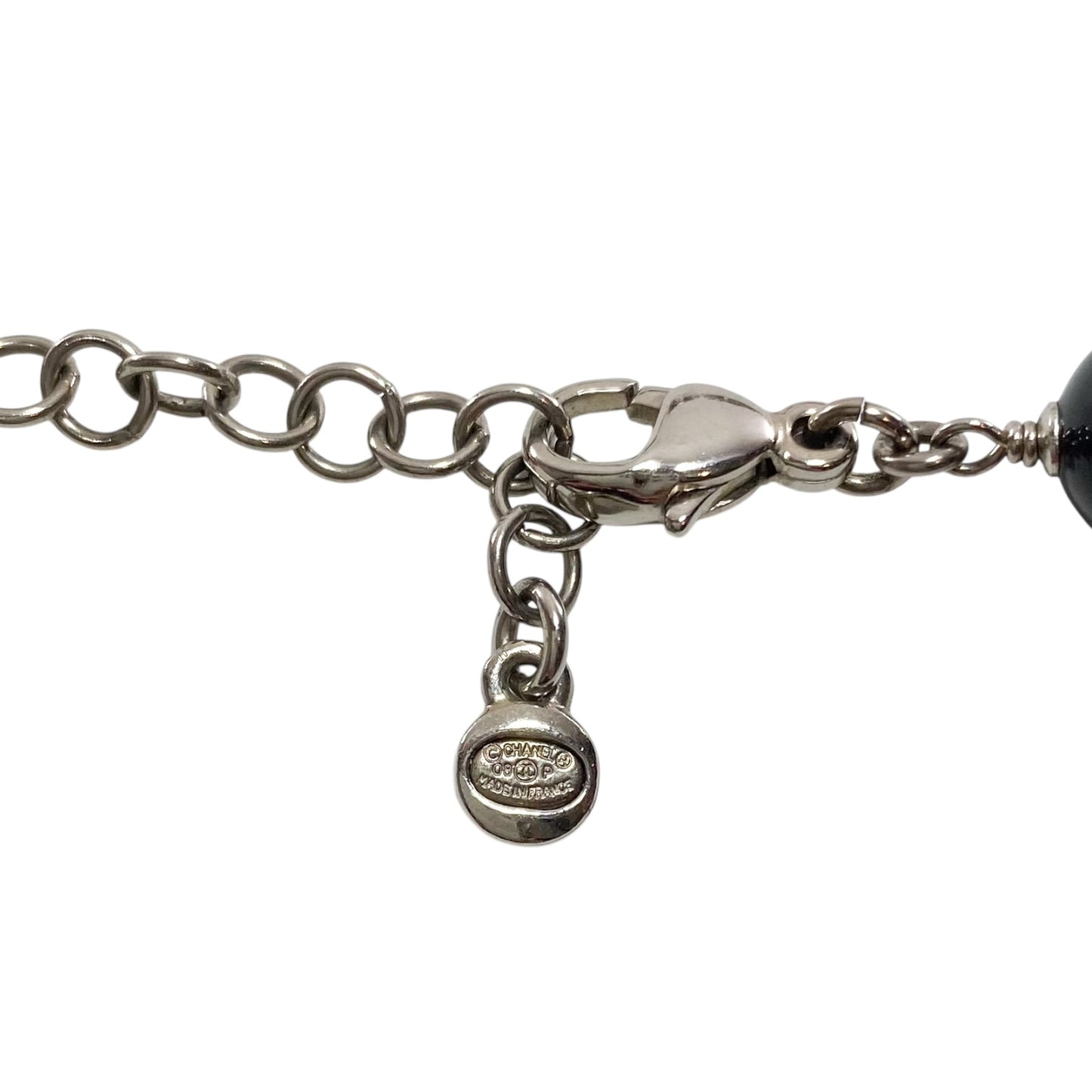 Chanel Black White Pearl CC Logo Necklace