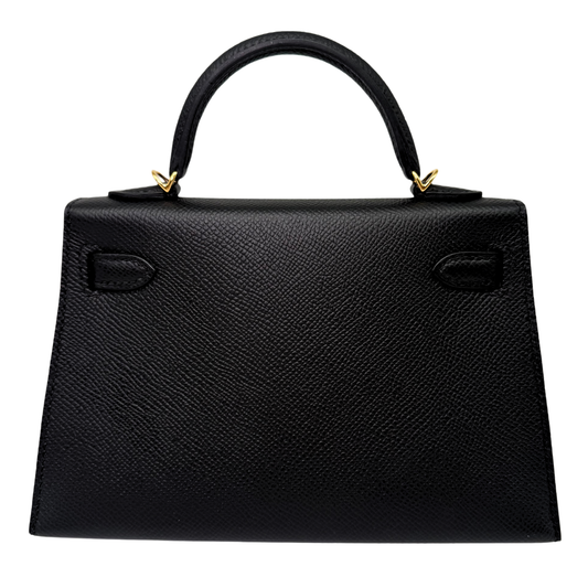 Hermes Mini Kelly Black Epsom Gold Hardware