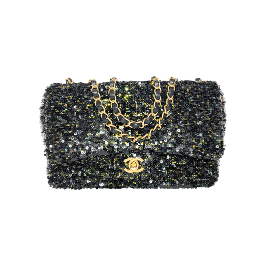 Chanel Black Gold Green Sequin Medium Flap Bag