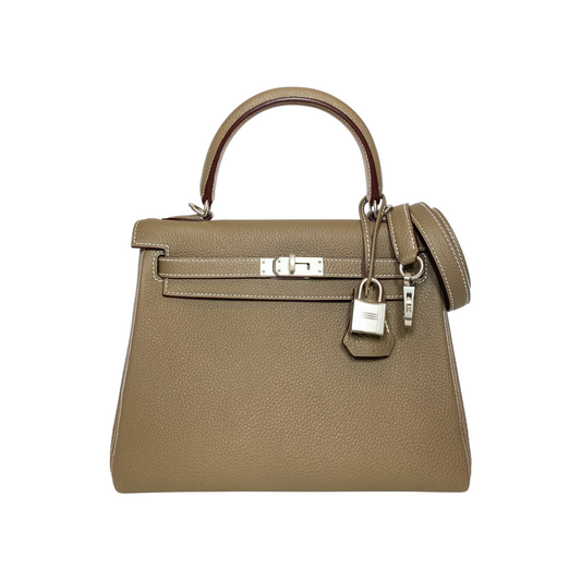 Hermes Kelly 25 Etoupe Togo Retourne Brushed Palladium Hardware