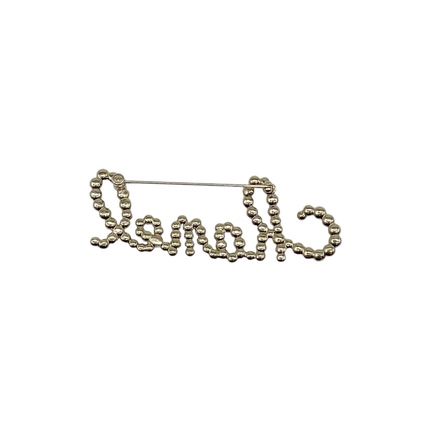 Chanel Crystal Pearl Cursive Logo Brooch