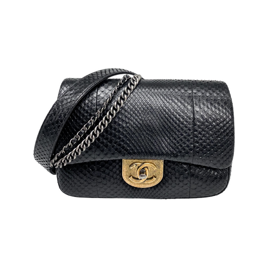 Chanel Timeless Black Python Flap Bag