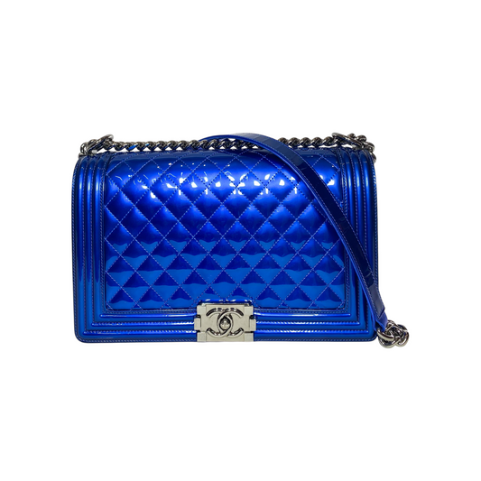 Chanel Royal Blue Patent Large Boy Bag