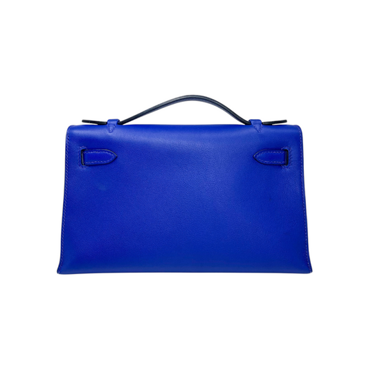 Hermes Kelly Pochette Bleu Electrique Swift Palladium Hardware