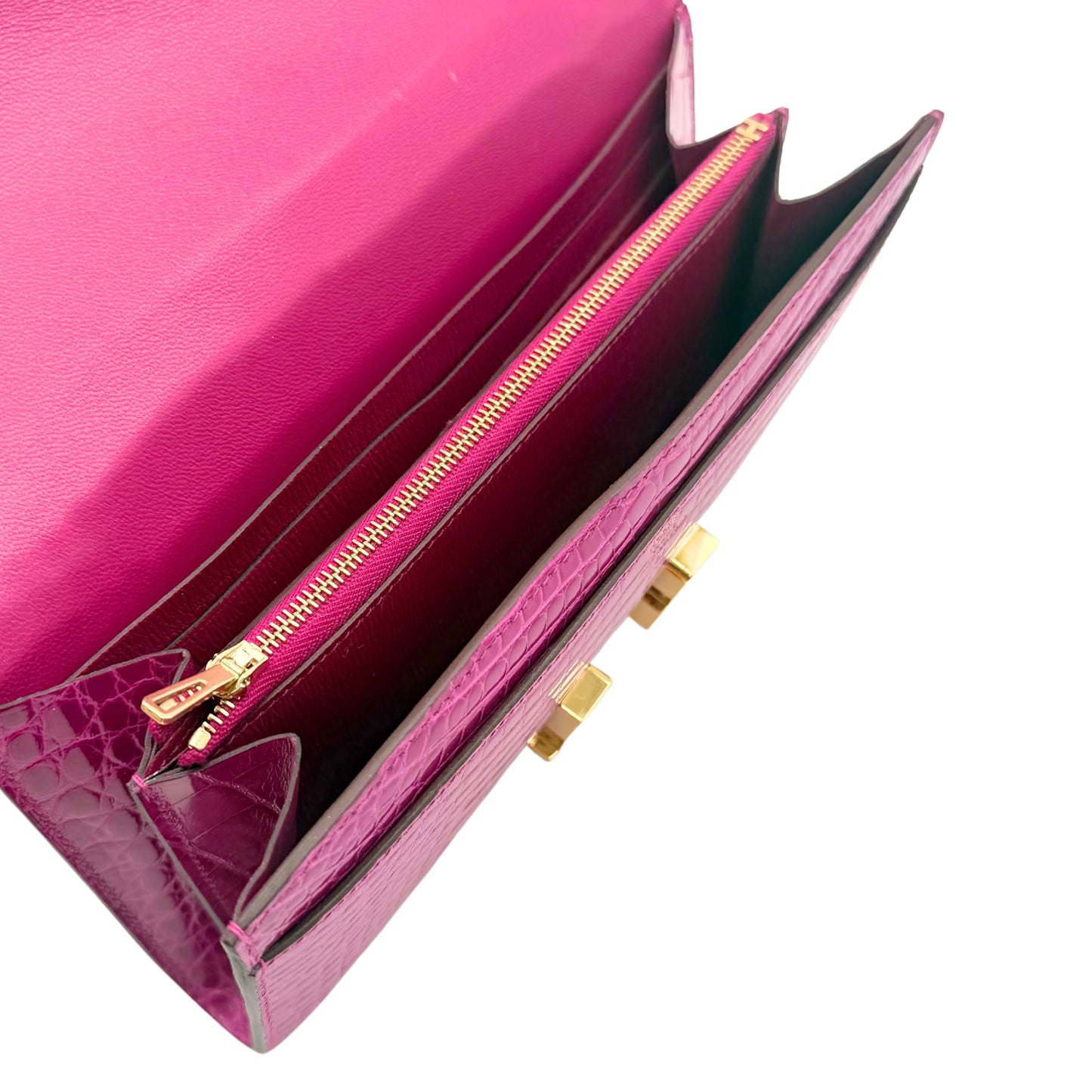Hermes Constance Rose Scheherazade Alligator Wallet
