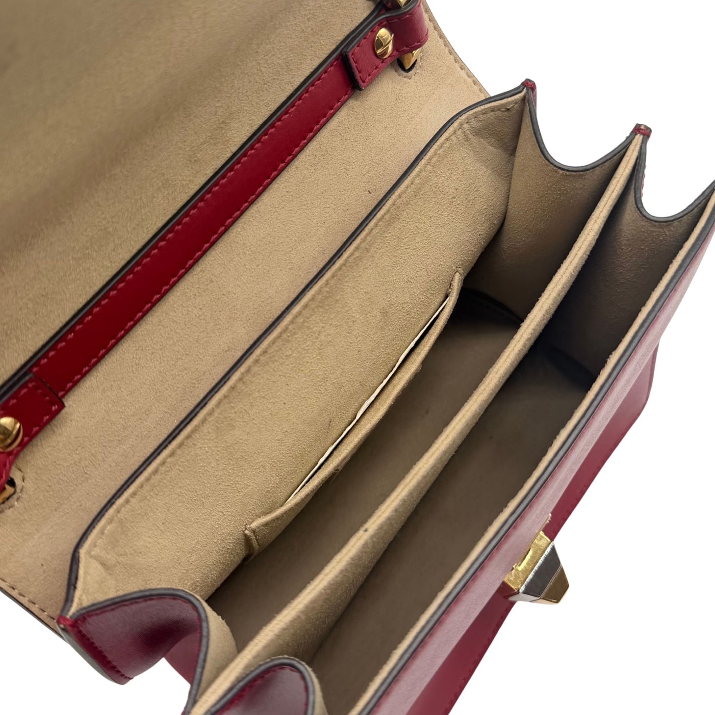 Fendi Khan Small Red Zucca with Chain Shoulder Strap