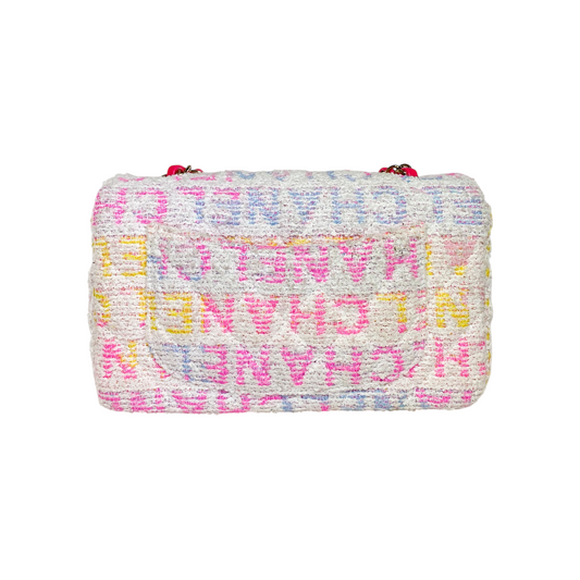 Chanel White Pink Tweed Mini Rectangle