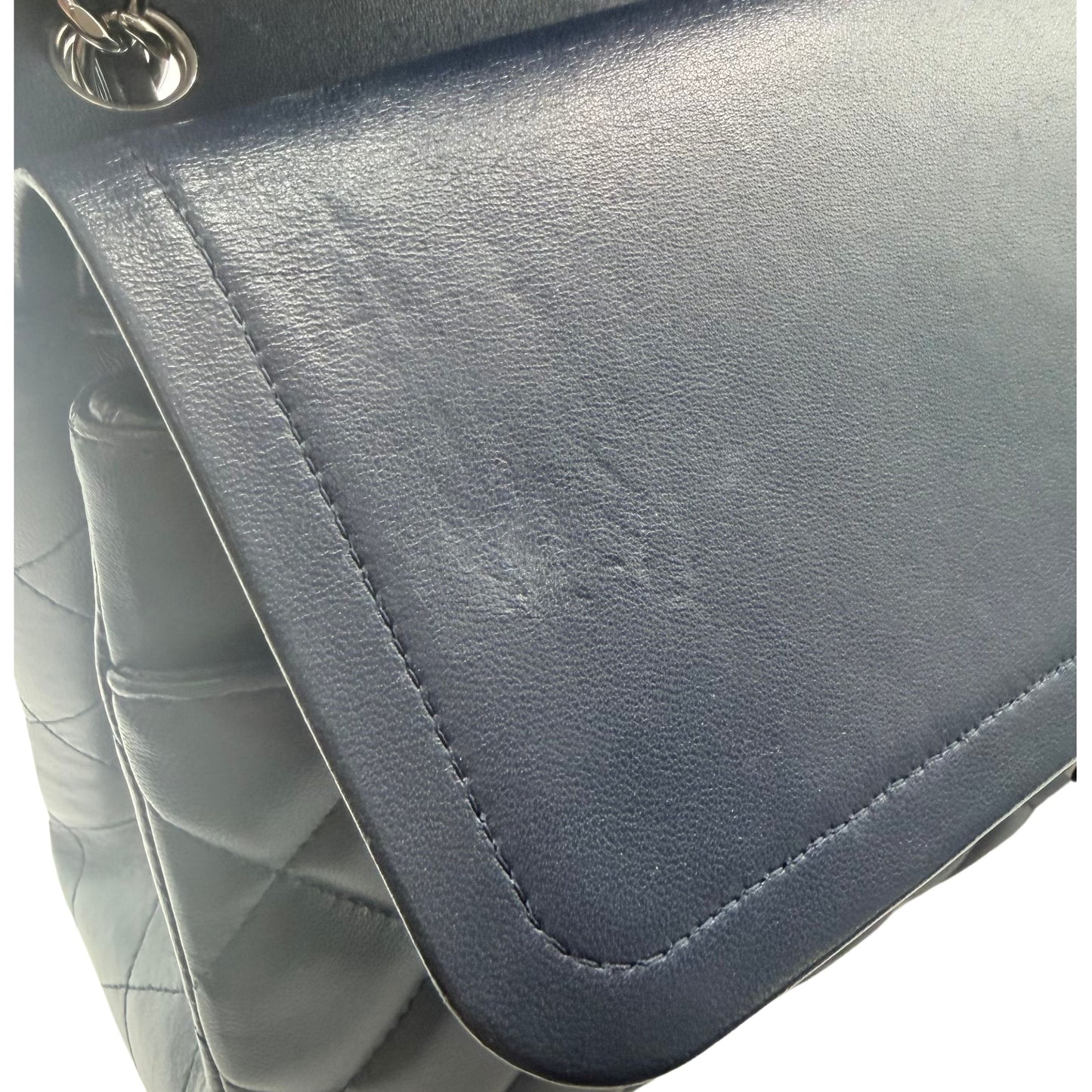 Chanel Blue Jumbo Lambskin Flap Bag with Silver-tone Hardware