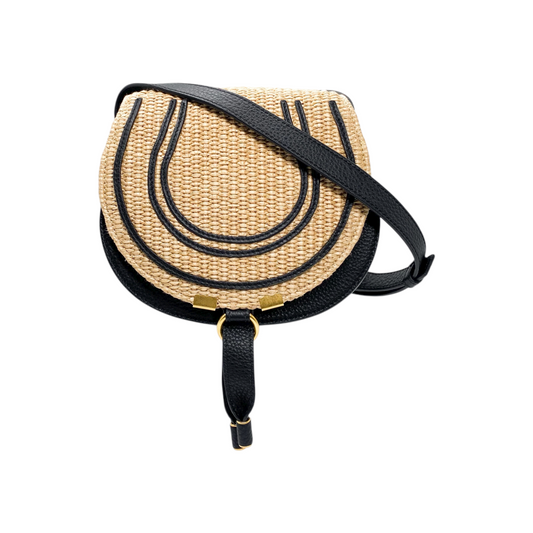 Chloe Hot Sand Black Raffia Marci Flap Saddle Bag