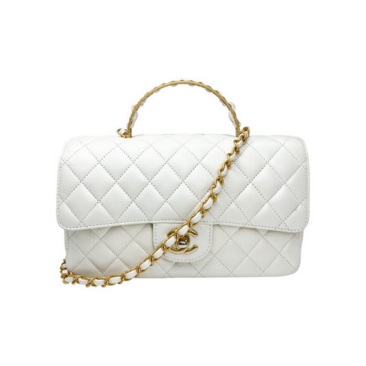 Chanel White Small Top Handle Flap Bag
