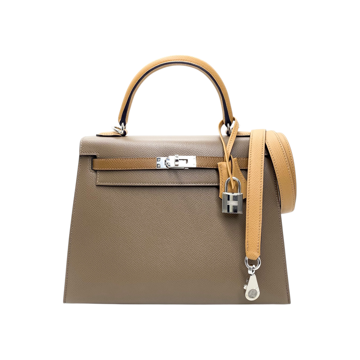 Hermes Kelly 25 Etoupe Biscuit & Alezan Epsom Palladium Hardware
