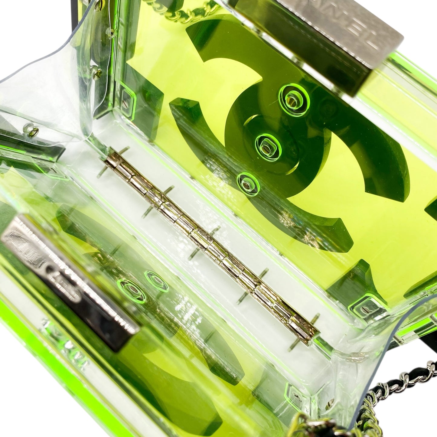 Chanel Green Black Plexiglass Boy Lego Clutch Bag