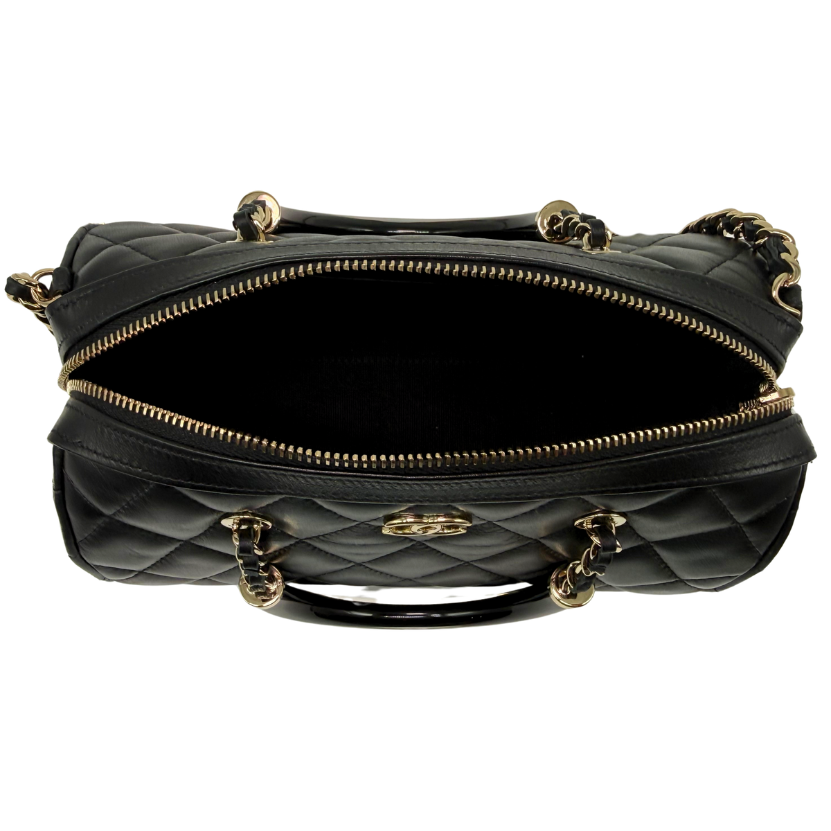 Chanel Boston Bolide Black Bag with Laser Label Acrylic Handle