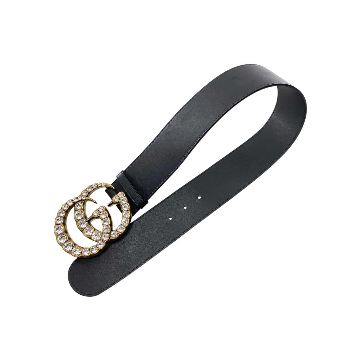 Gucci Black Marmont Pearl Belt Gold GG Buckle Leather Black 40mm GG Belt with Pearl Hardware  main image 2