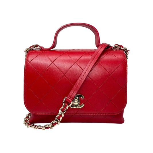Chanel Red Small Double Pocket Top Handle Flap Bag